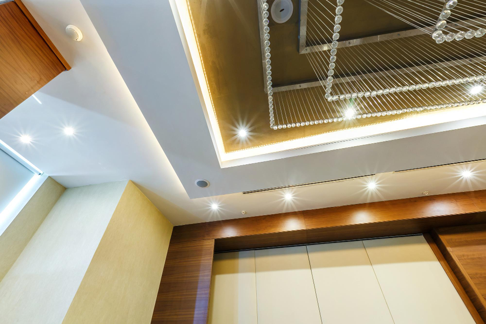 Modern LED ceiling lights in a contemporary smart home interior