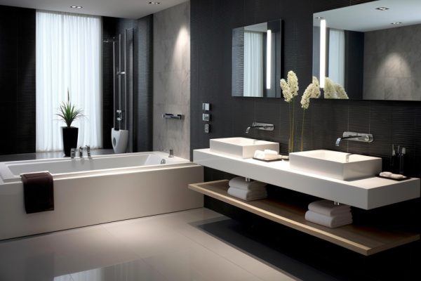 Modern bathroom renovation with stylish tiles and vanity