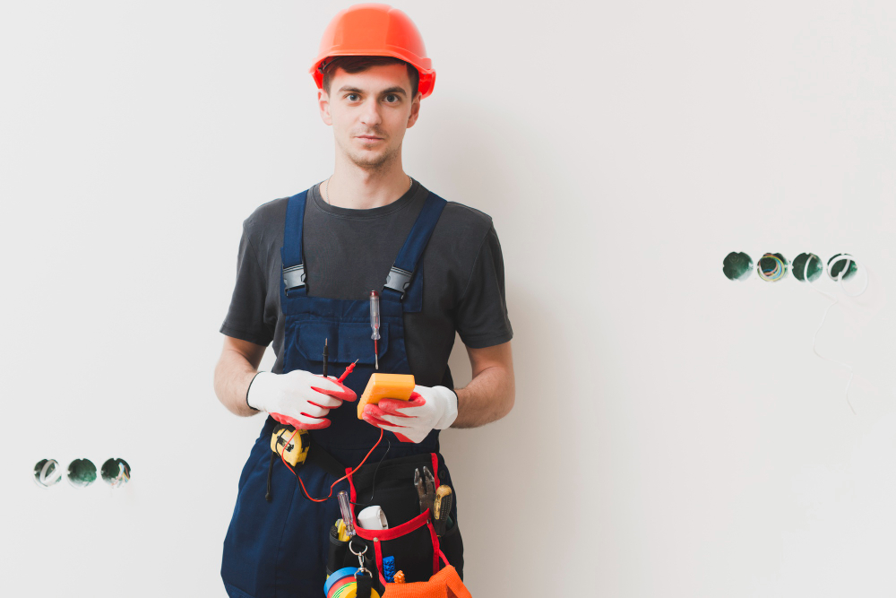 Lighting technician preparing tools for residential electrical work